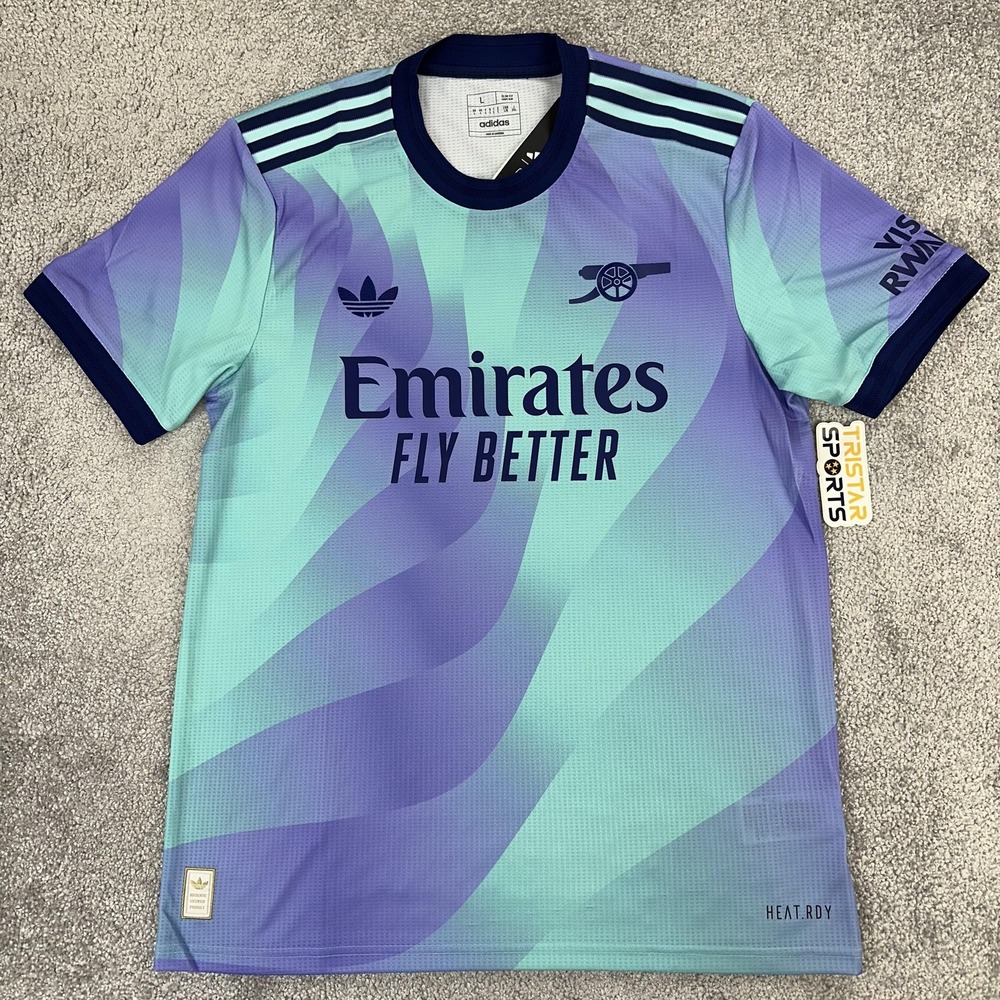Arsenal Jersey Mens Large Aqua Purple Soccer Adidas HEAT.RDY Third Authentic